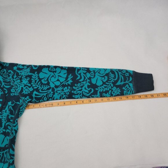LULULEMON Womens XS? S? Scuba Hoodie Jacket Teal Turquoise Full Zip Floral Print - Picture 11 of 14